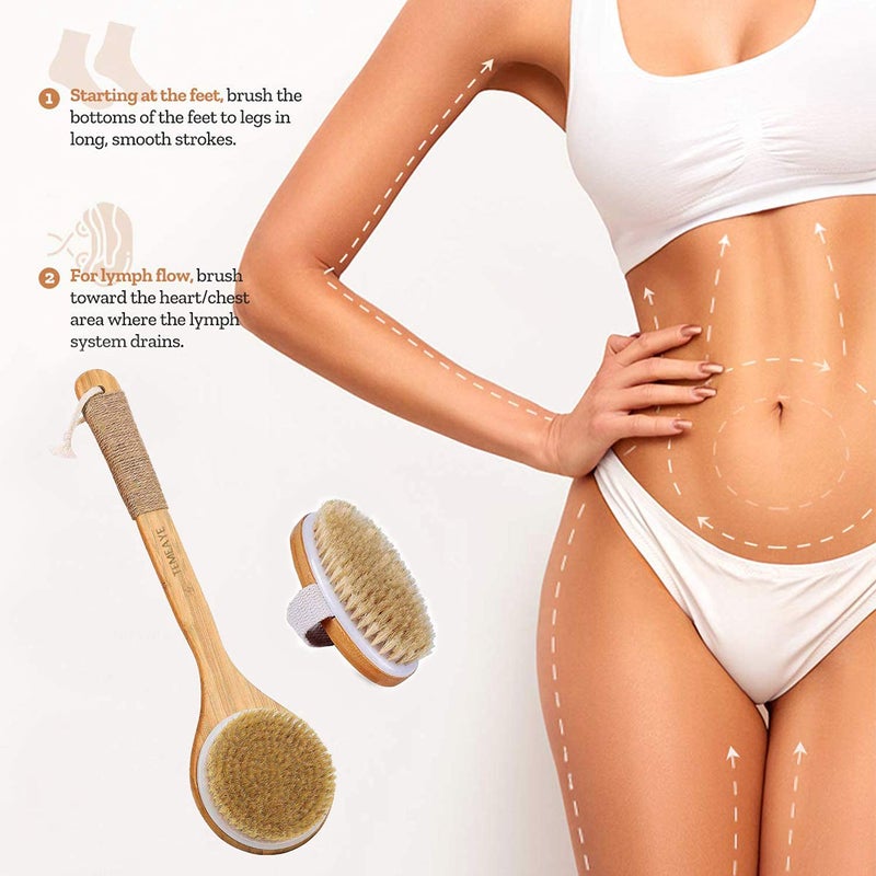TEMEAYE Dry Brushing Body Brush Sets Wooden Handle Combined with Medium Strength Natural Bristles Gentle Exfoliator Remove Cellulite Lymphatic Drainage Makes The Skin of The Entire Body Softer - Image 2